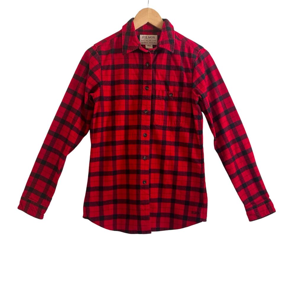 Women’s Filson Alaskan Guide Brushed Cotton Shirt Small Red Black Plaid Workwear